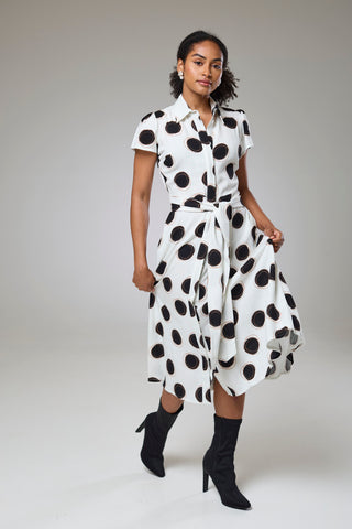 Absolute Polka Dot Linen Short Sleeve Shirt Dress