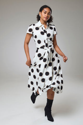 Absolute Polka Dot Linen Short Sleeve Shirt Dress