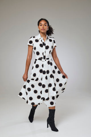 Absolute Polka Dot Linen Short Sleeve Shirt Dress