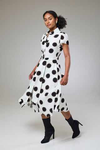 Absolute Polka Dot Linen Short Sleeve Shirt Dress