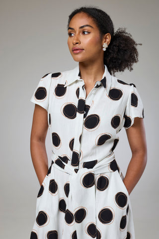 Absolute Polka Dot Linen Short Sleeve Shirt Dress