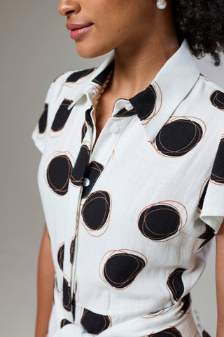 Absolute Polka Dot Linen Short Sleeve Shirt Dress