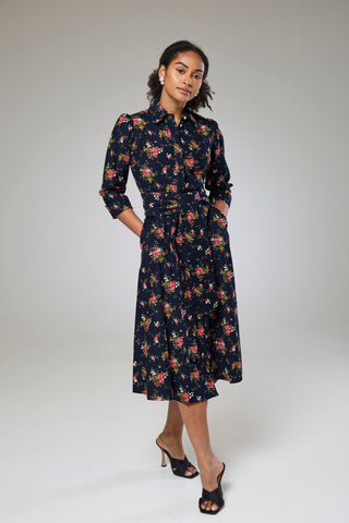 Navy Flora Cord Long Sleeve Dress