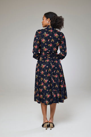 Navy Flora Cord Long Sleeve Dress