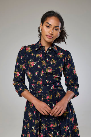 Navy Flora Cord Long Sleeve Dress