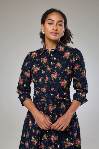 Navy Flora Cord Long Sleeve Dress