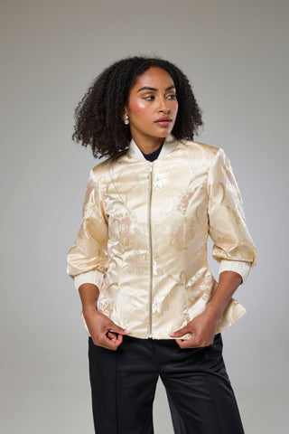 Ivory Shimmery Flora Fitted Jacket Blouse