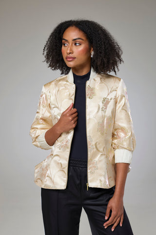 Ivory Shimmery Flora Fitted Jacket Blouse