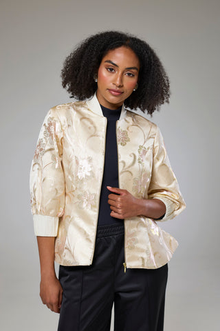 Ivory Shimmery Flora Fitted Jacket Blouse