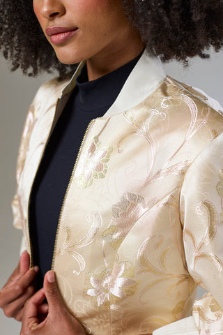 Ivory Shimmery Flora Fitted Jacket Blouse