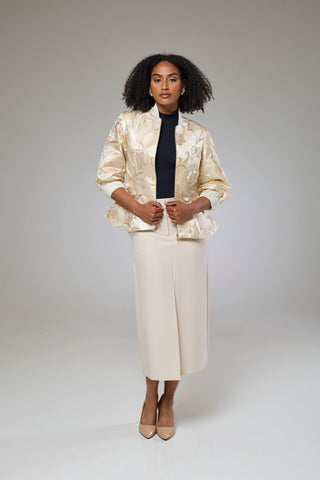 Ivory Shimmery Flora Fitted Jacket Blouse