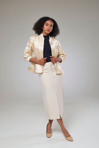 Ivory Shimmery Flora Fitted Jacket Blouse