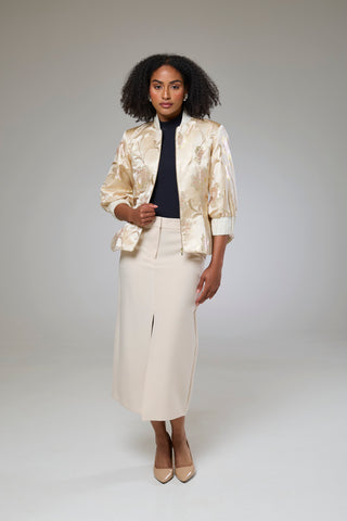 Ivory Shimmery Flora Fitted Jacket Blouse