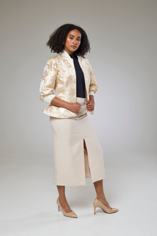 Ivory Shimmery Flora Fitted Jacket Blouse