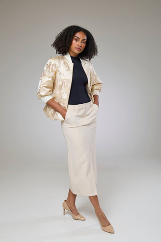 Ivory Shimmery Flora Fitted Jacket Blouse