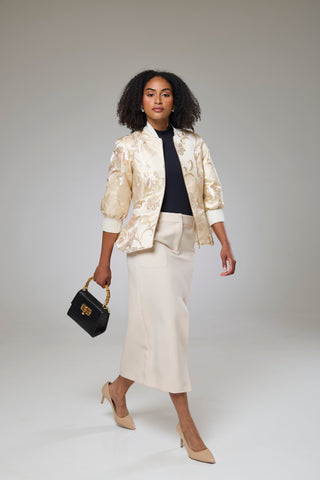 Ivory Shimmery Flora Fitted Jacket Blouse