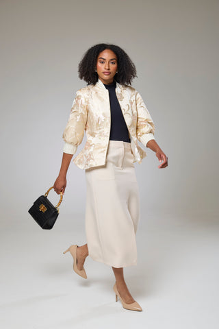 Ivory Shimmery Flora Fitted Jacket Blouse