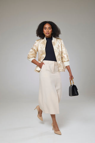 Ivory Shimmery Flora Fitted Jacket Blouse