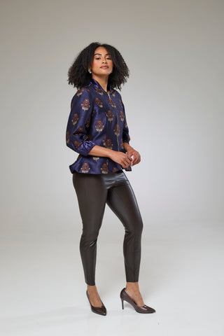 Auburn Embroidered Raw Silk Fitted Jacket Blouse