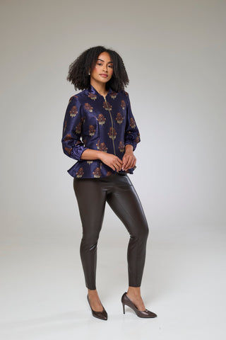 Auburn Embroidered Raw Silk Fitted Jacket Blouse