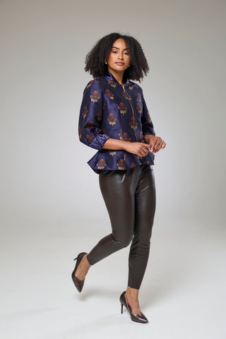 Auburn Embroidered Raw Silk Fitted Jacket Blouse