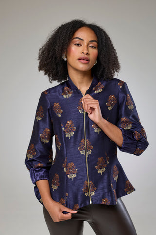 Auburn Embroidered Raw Silk Fitted Jacket Blouse