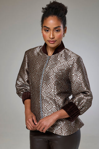Dazzle Chocolate Shimmery Fitted Jacket Blouse