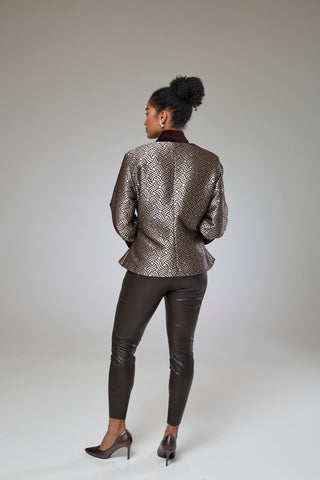 Dazzle Chocolate Shimmery Fitted Jacket Blouse