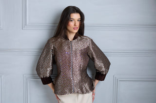 Dazzle Chocolate Shimmery Fitted Jacket Blouse