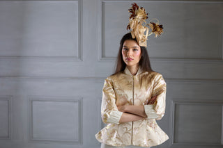 Ivory Shimmery Flora Fitted Jacket Blouse