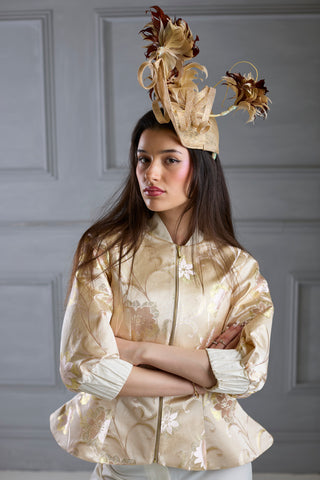 Ivory Shimmery Flora Fitted Jacket Blouse