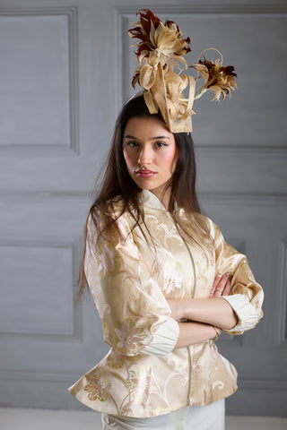 Ivory Shimmery Flora Fitted Jacket Blouse