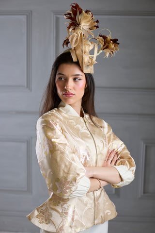 Ivory Shimmery Flora Fitted Jacket Blouse