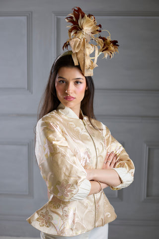 Ivory Shimmery Flora Fitted Jacket Blouse